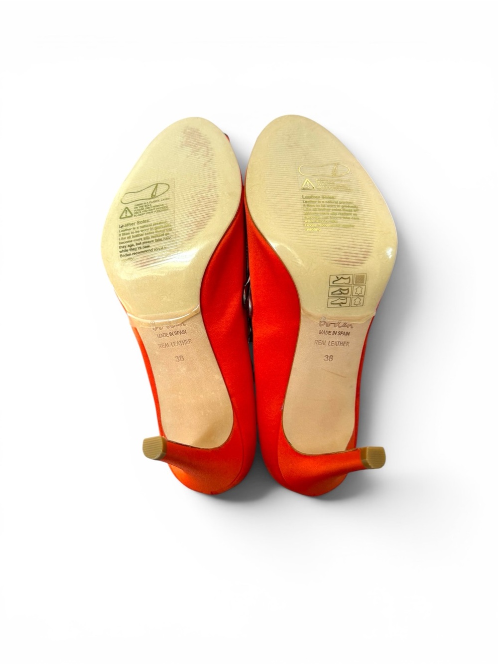 NWOT Boden Orange Double-Strap Peep-Toe Heels with Metallic Trim - Picture 6 of 7